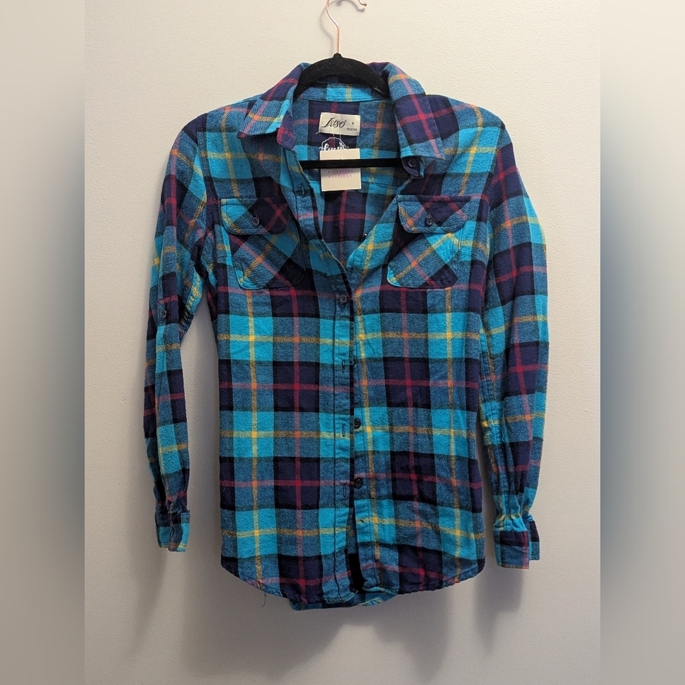 Inso Womens Plaid Button Up Shirt Size M Blue Red 100% Cotton Western Top